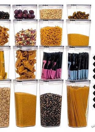 Набір 16 пластикових контейнерів для сухих сипучих продуктів кухонні коробки