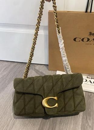 Сумка жіноча coach pillow tabby, хакі, стьобана, замшева