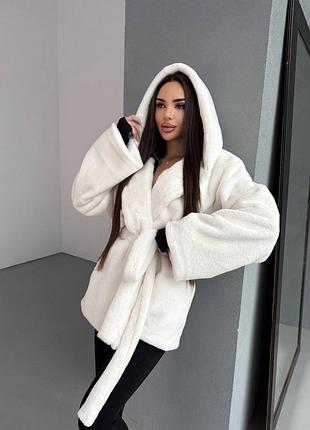 Накладной платеж ❤ шуба под пояс на запах с капишоном