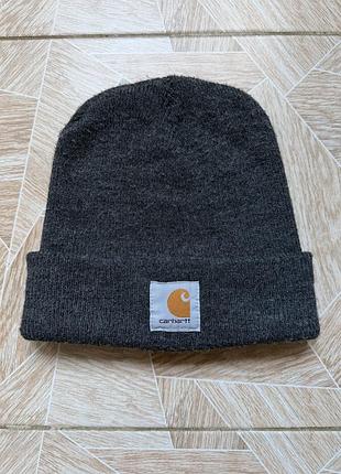 Шапка carhartt knit beanie hat grey logo patch workwear streetwear mens winter classic