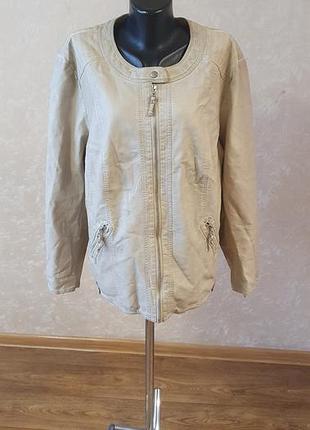 Куртка из экокожи thea большого размера 50 (3xl) бежевая кремовая батальная кожанка