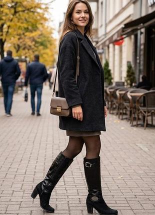 Жіночі чоботи sara kent чорні шкіряні та замшеві на підборах, р. 37