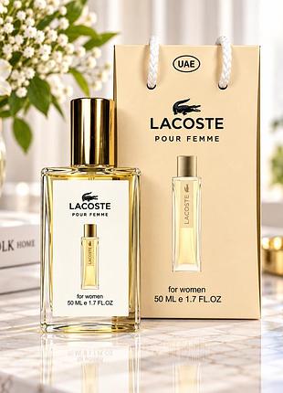 Lacoste pour femme женский парфюм в подарочной сумочке 50 мл