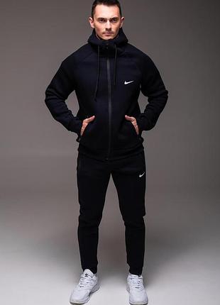 Синій чоловічий утеплений костюм nike з капюшоном штани на манжеті