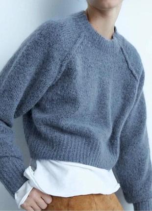 Жіночий светр zara, сірий укорочений топ светр, пуловер з круглим вирізом і довгими рукавами теплий жіночий светр