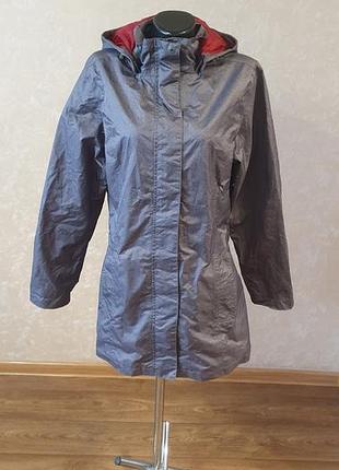 Женская куртка парка blue motion размер 42 (xl) серая меланж демисезонная ветровка с капюшоном