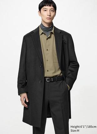 Чорне вовняне пальто uniqlo wool cashmere chesterfield overcoat, розмір m