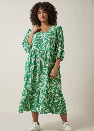 Яскрава зелена сукня міді у принт evans plus size