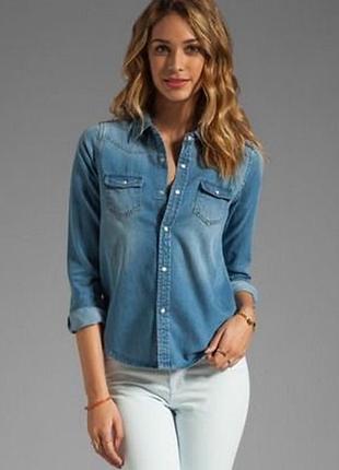 Приталена джинсова сорочка h&m в ковбойському стилі, розмір l (42/12) / 100% бавовна