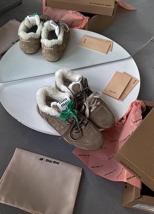 Кросівки new balance x miu miu beige з хутром