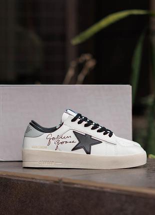 Golden goose ggdb stardan white black nd | білі шкіряні кеди з написом | 36–41