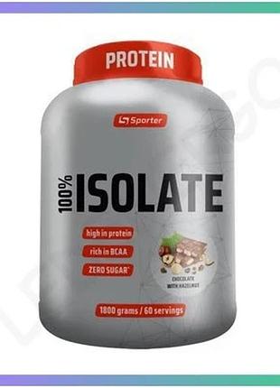Сивороточный изолят sporter 100% isolate 1.8 кг шоколад-фундук белковая добавка для роста мышечной мас sku_cn17408-6
