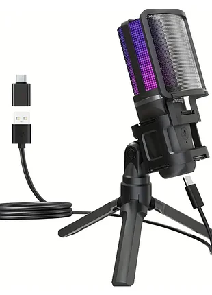 Zealsound a68 студийный игровой usb микрофон с rgb подсветкой для стримов и подкастов
