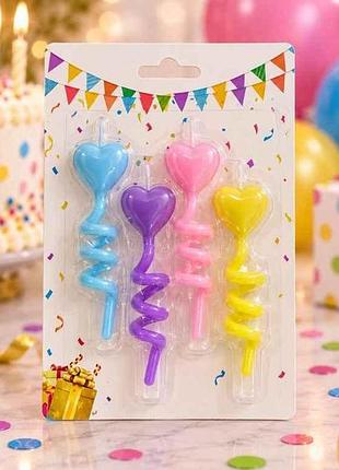 Набір свічок для торту спіралька кольорові 8см 4шт/уп тм party