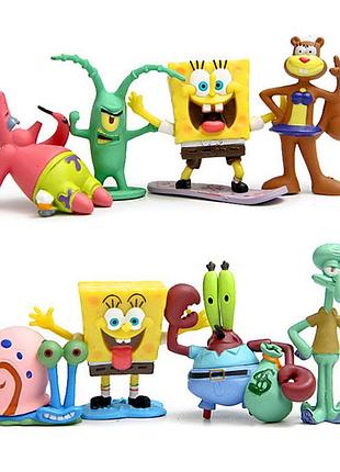 Игрушка игровые фигурки губка боб, набор игрушек 8 шт для детей (l_9869)