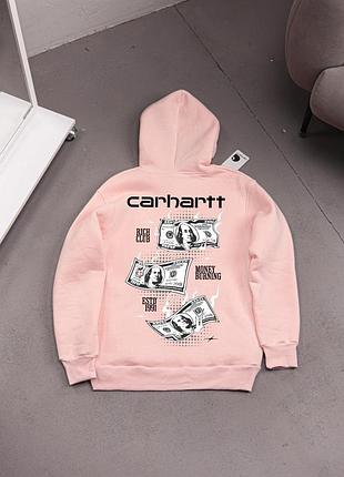 Мужское зимнее худи carhartt с капюшоном бежевое толстовка кархарт с принтом на флисе xl (b)