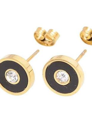 Серьги пусеты ttm stainless steel 14k черные круги с кристаллами ø10мм (335867) 1,4см тм xuping