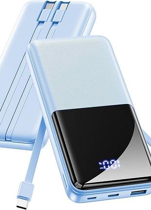 Повербанк cfiai pb-08 20000 мач 22.5w, быстрая зарядка, встроенные кабели, led-дисплей, голубой