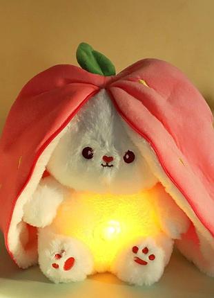 Игрушка зайчик в клубнике музыкальная дышащая мягкая игрушка 28 см для детей (l_15720)