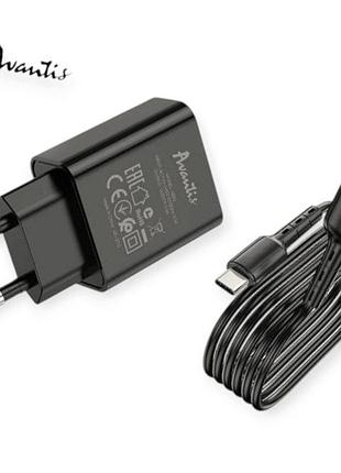 Зарядка от cети 220в на usb 2.4a черная , кабель usb - type c