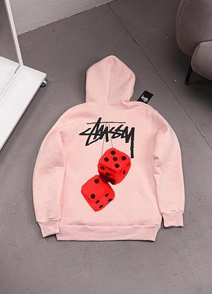 Мужское зимнее худи stussy с капюшоном бежевое толстовка стуси с принтом на флисе xxl (b)