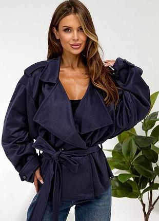Жіночий замшевий тренч oversize з поясом