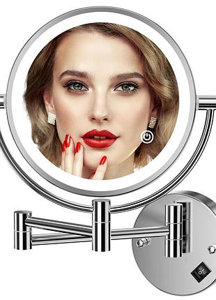 Косметичне дзеркало auxmir з led, 1×/10×, 3 кольори, настінне
