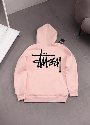 Мужское зимнее худи stussy с капюшоном бежевое толстовка стуси с принтом на флисе xxl (b)