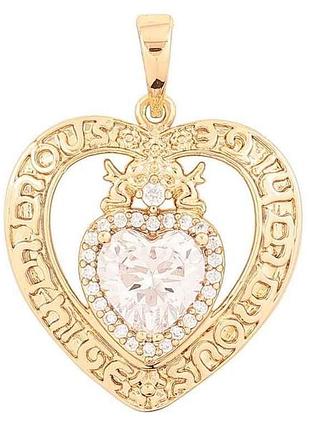 Кулон позолота 18k «сердечко с янголятами и хрустальным сердцем» для цепочки до 6мм (262350) тм xuping