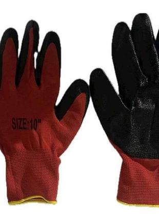 Перчатки рабочие р.10(xl) синтетические с черным нитриловым покрытием красные тм китай