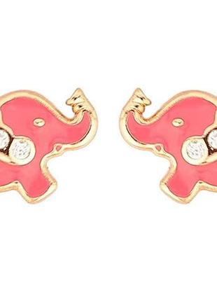 Серьги позолота 18k пусеты «слоники с розовой эмалью и цирконом» 271684 тм xuping
