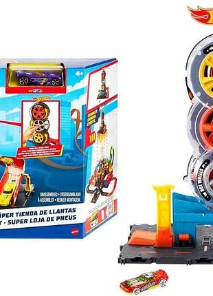 Hot wheels city гоночна майстерня шин ігровий набір з 1 автомобілем hot wheels обертай ключ щоб перевозити машинки подарунок для