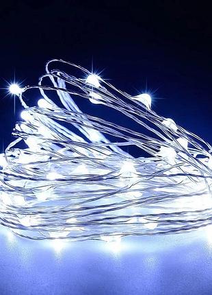 Xmas гірлянд 100 led 10m (copper) на мідному дроті (крапля роси) w біла від батарейок+usb холодний білий