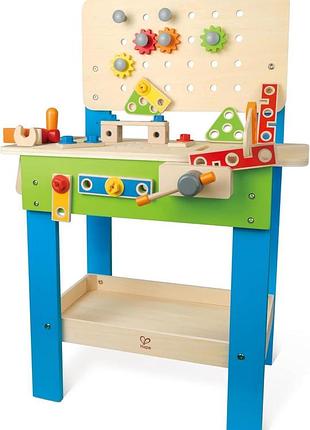 Hape master workbench дитячий дерев'яний ігровий набір інструментів регульована висота 35 деталей творчий майстер-клас для малюків