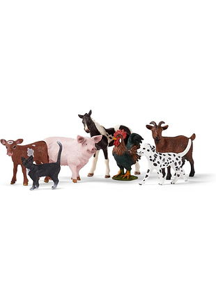 Schleich farm world набір тварин з ферми 77533 з собакою котом свинею козою коровою конем і півнем детальний 7-частинний набір