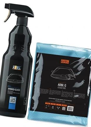 Набір з 2 продуктів adbl g mikrofibra для скла та дзеркал 40x40 см + гібридний очисник для скла 1л