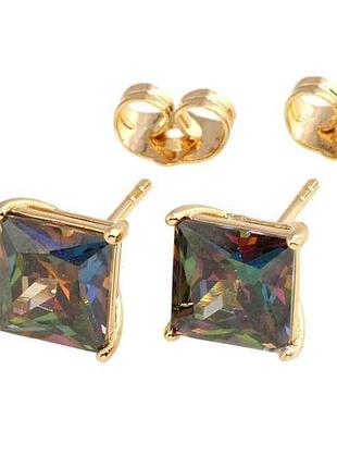 Сережки позолота 18k пусети фіаніти хамелеон 8х8мм (184247) тм xuping