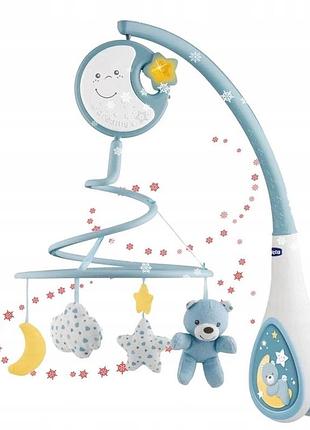 Chicco next2dreams next2me карусель на ліжечко з лампою та шумом блакитна