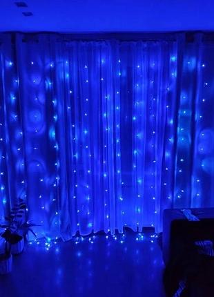 Гирлянда-штора светодиодная 200 led 3х2 м + пульт +usb синий