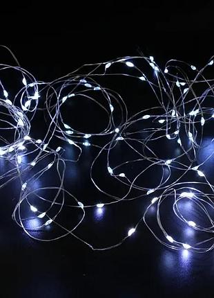 Xmas гірлянд 200 led 20m (copper) на мідному дроті (крапля роси) w від батарейок +usb холодний білий