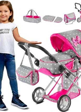 Коляска для ляльок глибока прогулянкова гондола 3в1 kinderplay з сумкою та постілью