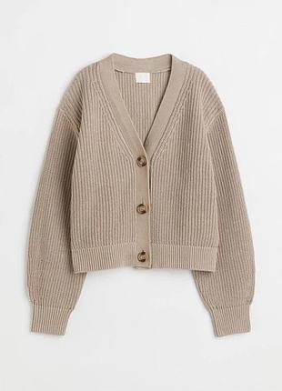 Бежевий бавовняний обʼємний вʼязаний кардиган на гудзиках h&m