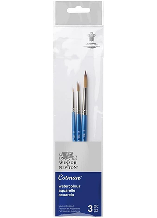 Winsor & newton набір акварельних пензлів синтетичне волосся асорті круглі № 0 4 та 8
