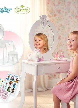 Дерев'яна туалетка для дітей табурет дзеркало наліпки аксесуари kinderplay