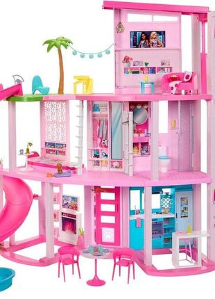 Barbie dreamhouse дом мрій ляльковий будиночок з гіркою до верхнього рівня ліфтом ігровою зоною для тварин та 75+ аксесуарів hmx10