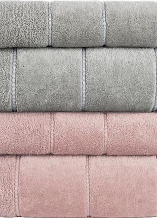 Комплект рушників 4 шт бавовна набір для подарунка сірий рожевий пудровий