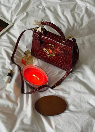 Hermes kelly 25 rouge h shiny porosus crocodile leather red 25 х 20 х 10