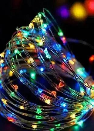 Xmas гирлянд 200 led 20m(copper) на медной проволоке (капля росы) m от батареек+usb мультицветная