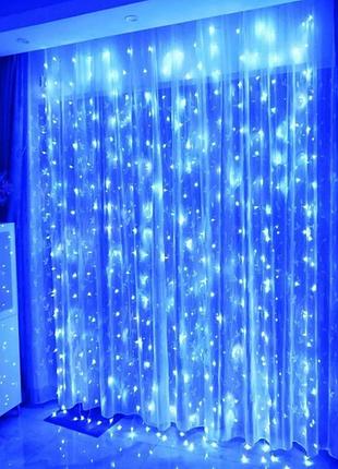 Гирлянда xmas водопад 3х3 м 300 led b-9 синяя на медной проволоке с соединителем