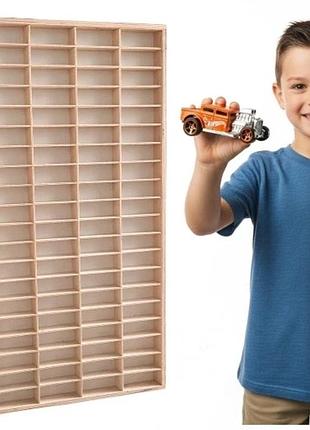 Полиця для машинок автомобілів гоночних машинок hot wheels organizer 80 місць фанера